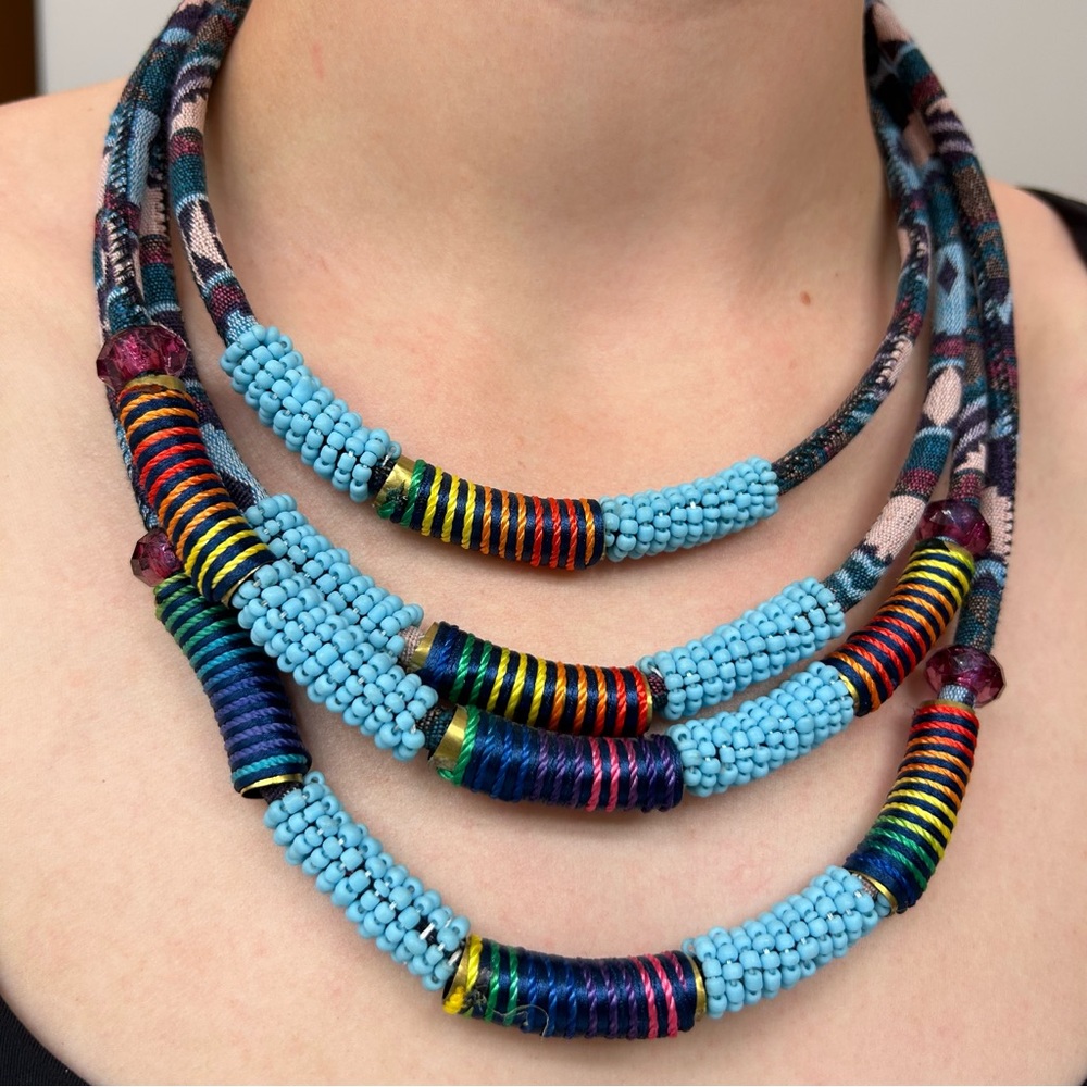 Costume Jewlery, Woven and Beaded Necklace, Four Layers